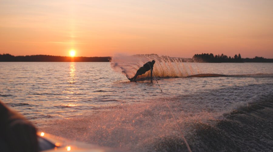 Water skiing in the midnight sun